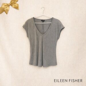Eileen Fisher Sheer Linen Chevron Stripe Top L